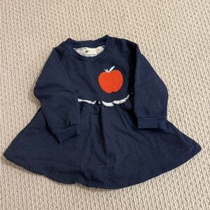 Monica + Andy navy sweatshirt dress with apple appliqué